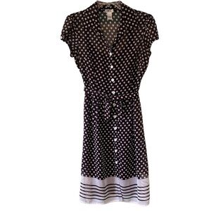 Vintage Y2K Polka Dot Button Down Dress Brown & White Sz 10